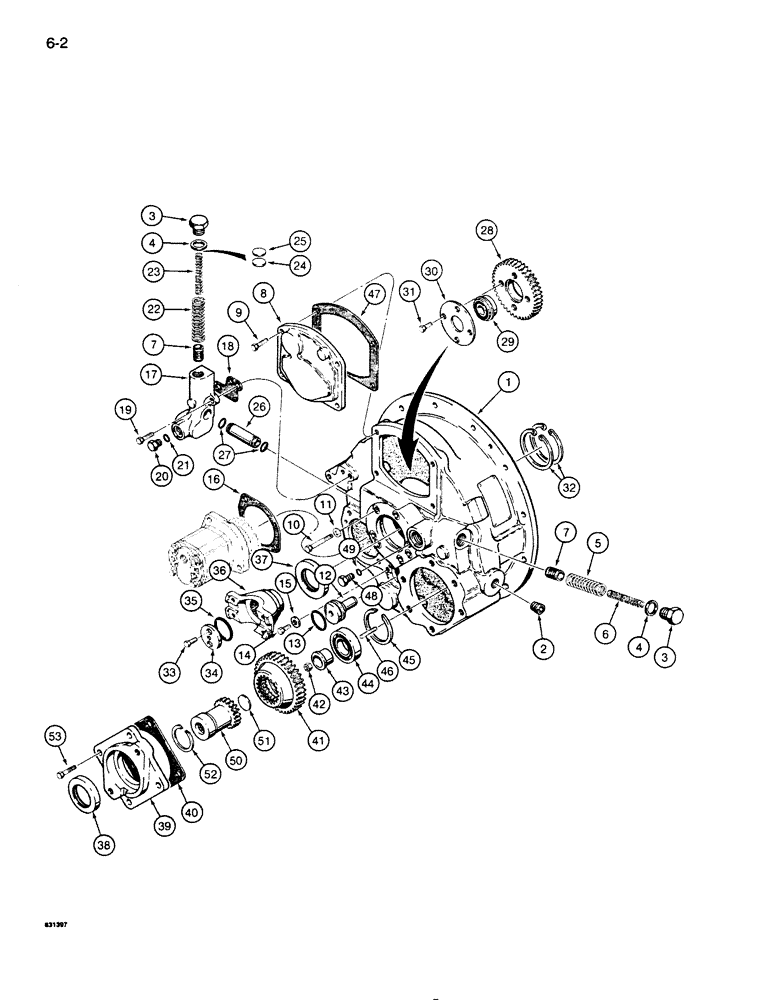 Схема запчастей Case 855D - (6-02) - TORQUE CONVERTER, HOUSING, COVERS, AND GEARS (06) - POWER TRAIN