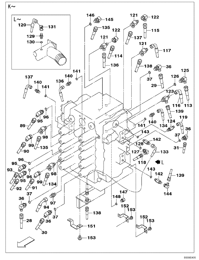 Схема запчастей Case CX800B - (08-92[04]) - PILOT CONTROL LINES, ATTACHMENT - TWO WAY (08) - HYDRAULICS