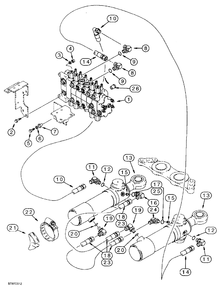 Схема запчастей Case 580SL - (8-022) - BACKHOE SWING CYLINDER HYDRAULIC CIRCUIT (08) - HYDRAULICS