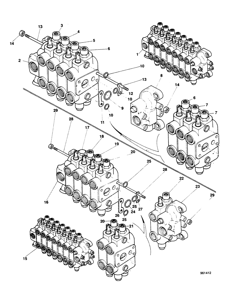 Схема запчастей Case 580G - (291C) - BACKHOE - CONTROL VALVES 7 SPOOLS - FOR DEP. STARTING FROM NO. 3.948.950 (08) - HYDRAULICS