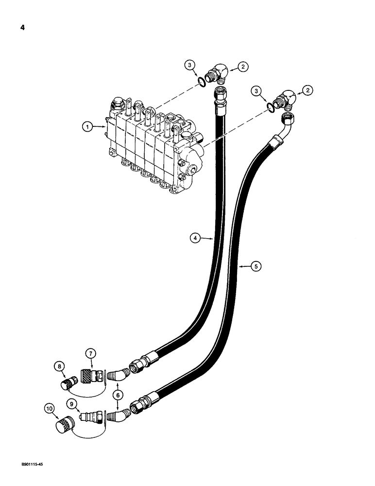 Схема запчастей Case D130 - (8-004) - BACKHOE SUPPLY AND RETURN HYDRAULIC CIRCUIT, USED ON 1835C, 1840 & 1845C UNI-LOADERS W/ KONTAK VALVE 