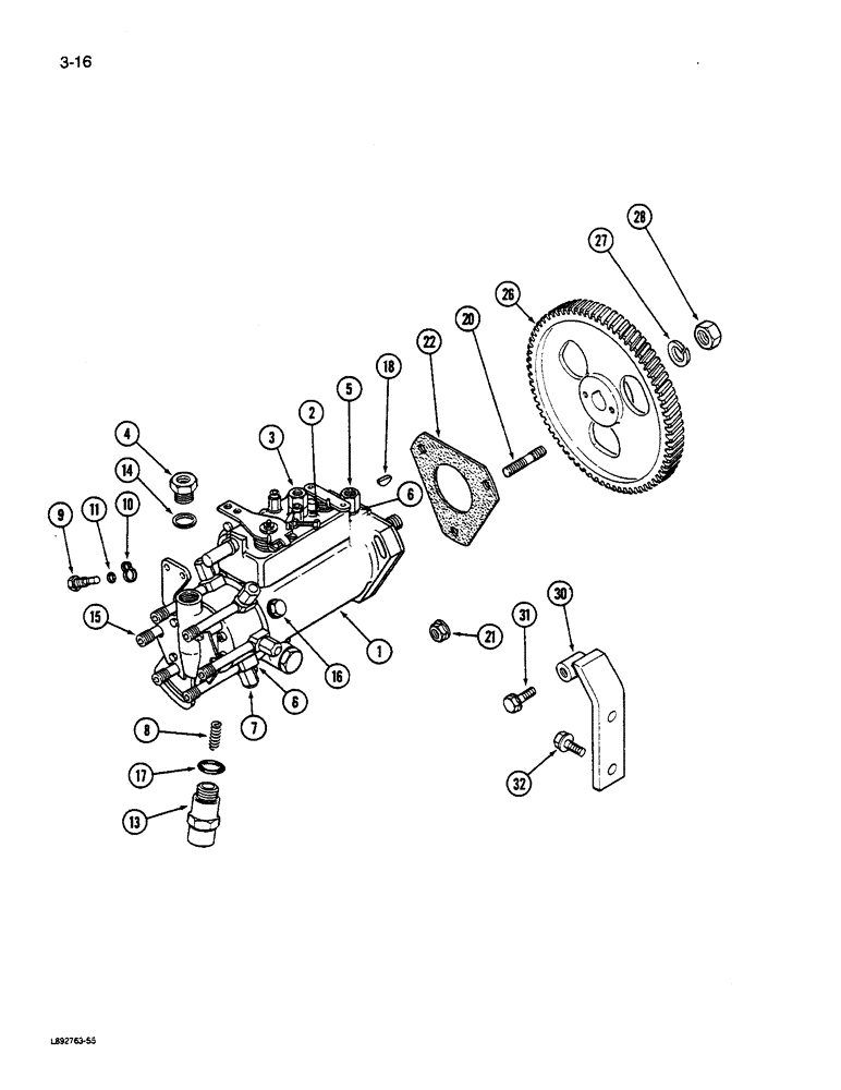 Схема запчастей Case W14C - (3-16) - FUEL INJECTION PUMP AND DRIVE, 6T-590 ENGINE (03) - FUEL SYSTEM
