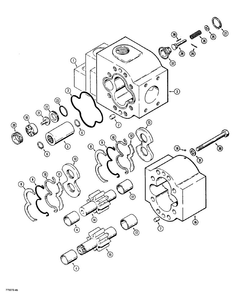 Схема запчастей Case W36 - (8-404) - L72333 EQUIPMENT AND STEERING PUMP, REAR AND INLET SECTIONS (08) - HYDRAULICS