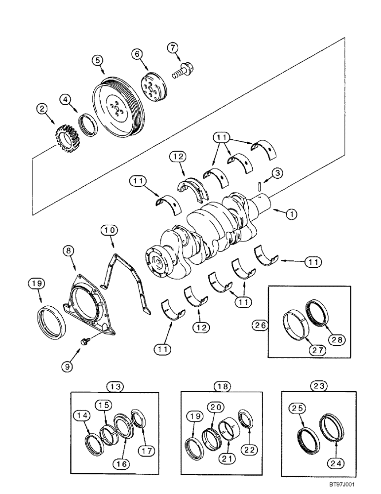 Схема запчастей Case 688G - (2-60) - CRANKSHAFT, 4-390 AND 4T-390 EMISSIONS CERTIFIED ENGINE (02) - ENGINE