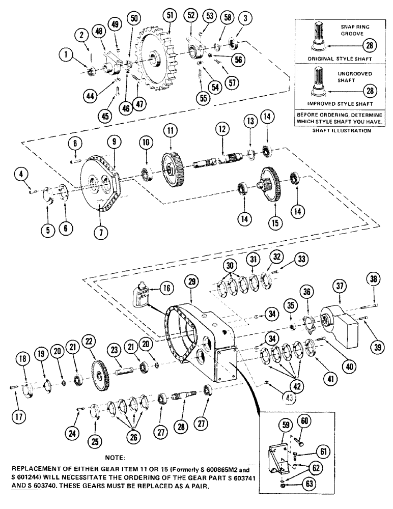 Схема запчастей Case 880 - (132) - FINAL DRIVE TRANSMISSION, (USED ON UNITS WITH SERIAL NUMBER 6200000 THRU 6201157) (03) - TRANSMISSION