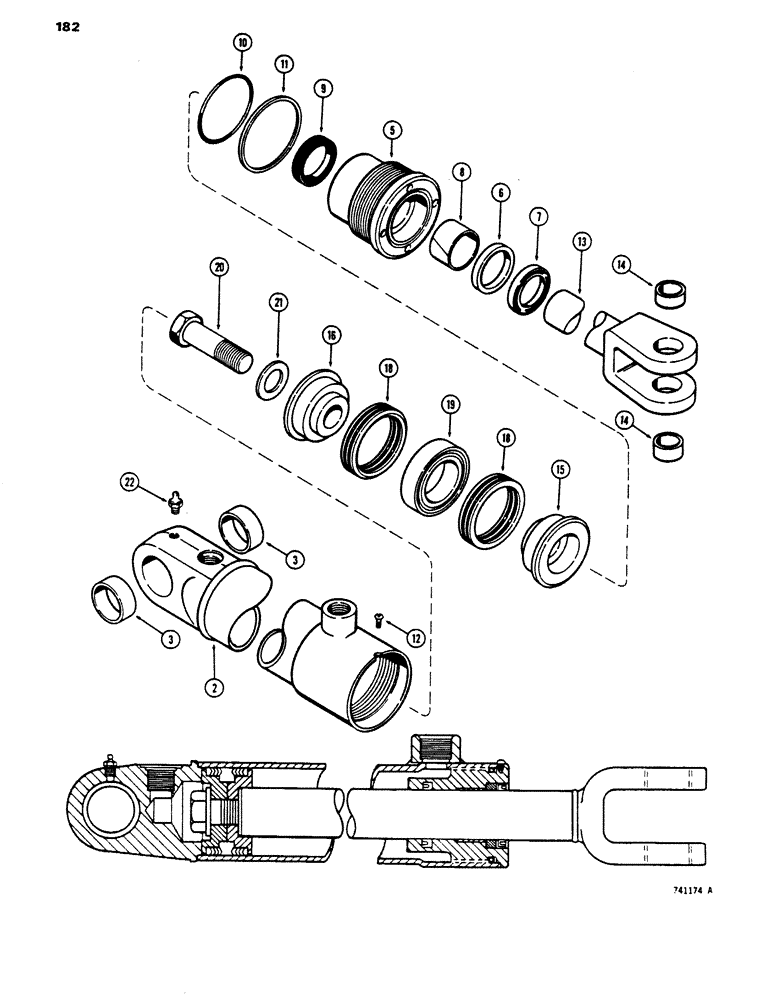 Схема запчастей Case 450 - (182) - G33555 LOADER HYDRA-LEVELING CYLINDER, GLAND OR TUBE IS STAMPED WITH CYLINDER PART NUMBER (07) - HYDRAULIC SYSTEM
