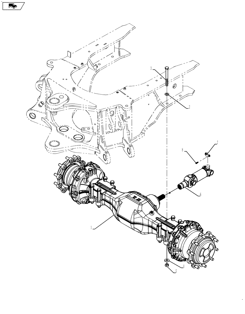 Схема запчастей Case 590SN - (27.100.08[02]) - AXLE, REAR DRIVE - MOUNTING (580SN WT, 590SN) (27) - REAR AXLE SYSTEM