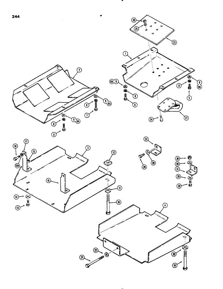 Схема запчастей Case 450B - (244) - UNDERCARRIAGE GUARDS AND PULL HOOK, LOADER MODELS (04) - UNDERCARRIAGE