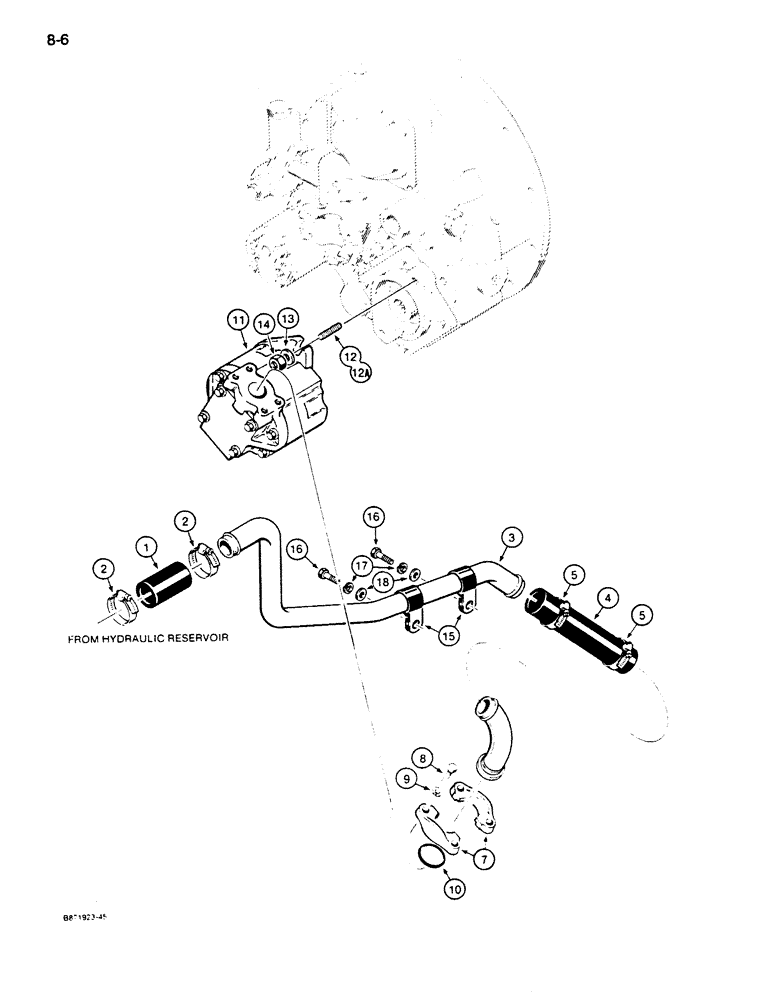 Схема запчастей Case 855D - (8-006) - EQUIPMENT HYDRAULIC CIRCUIT, RESERVOIR TO PUMP (08) - HYDRAULICS