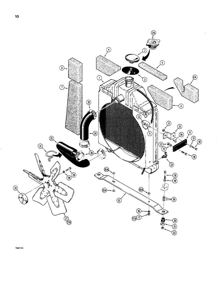Схема запчастей Case 480C - (010) - RADIATOR, FAN AND MOUNTING PARTS (10) - ENGINE