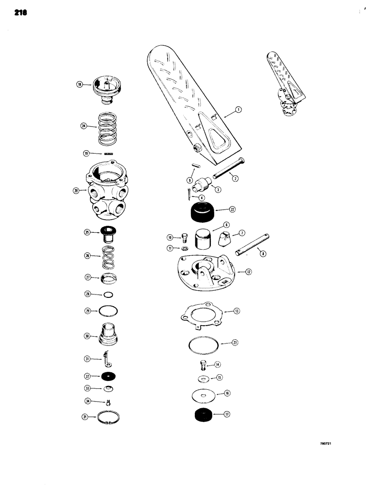 Схема запчастей Case 680G - (218) - BRAKE SYSTEM, L73042 TREADLE AND BRAKE VALVE (07) - BRAKES