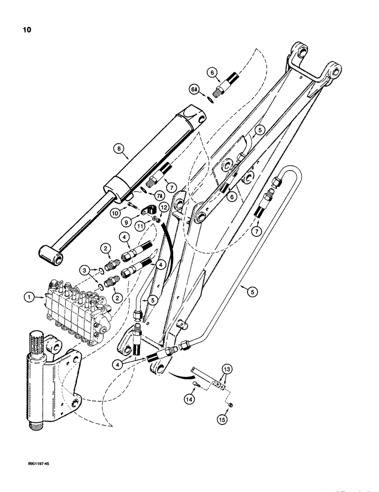 Схема запчастей Case D130 - (8-010) - BACKHOE BOOM CYLINDER HYDRAULIC CIRCUIT, USED ON 1835C, 1840 & 1845C UNI-LOADERS W/ KONTAK VALVE 