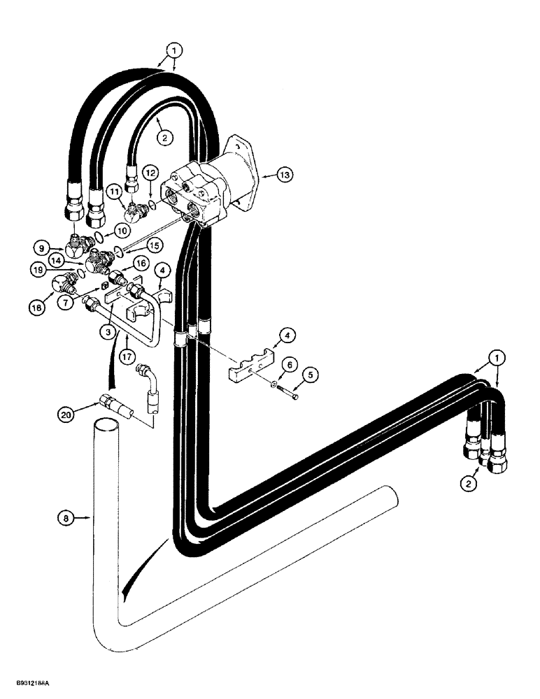 Схема запчастей Case 560 - (8-136) - PLOW HYDRAULIC CIRCUIT, PLOW MOTOR SUPPLY AND RETURN LINES, FROM REAR BULKHEAD PLATE, P85 PLOW (08) - HYDRAULICS