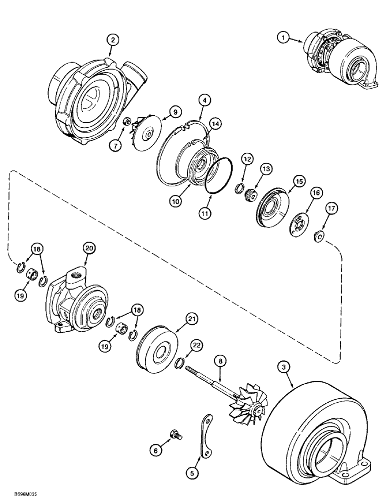 Схема запчастей Case 621B - (2-23A) - TURBOCHARGER, 6T-590 EMISSIONS CERTIFIED ENGINE, LOADER P.I.N. JEE0053350 AND AFTER (02) - ENGINE