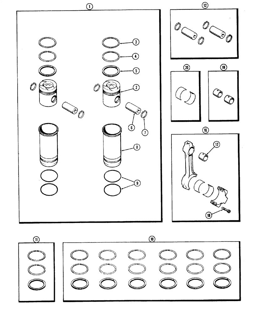 Схема запчастей Case W20 - (024) - (401B) DIESEL ENGINE PISTON ASSEMBLY (02) - ENGINE