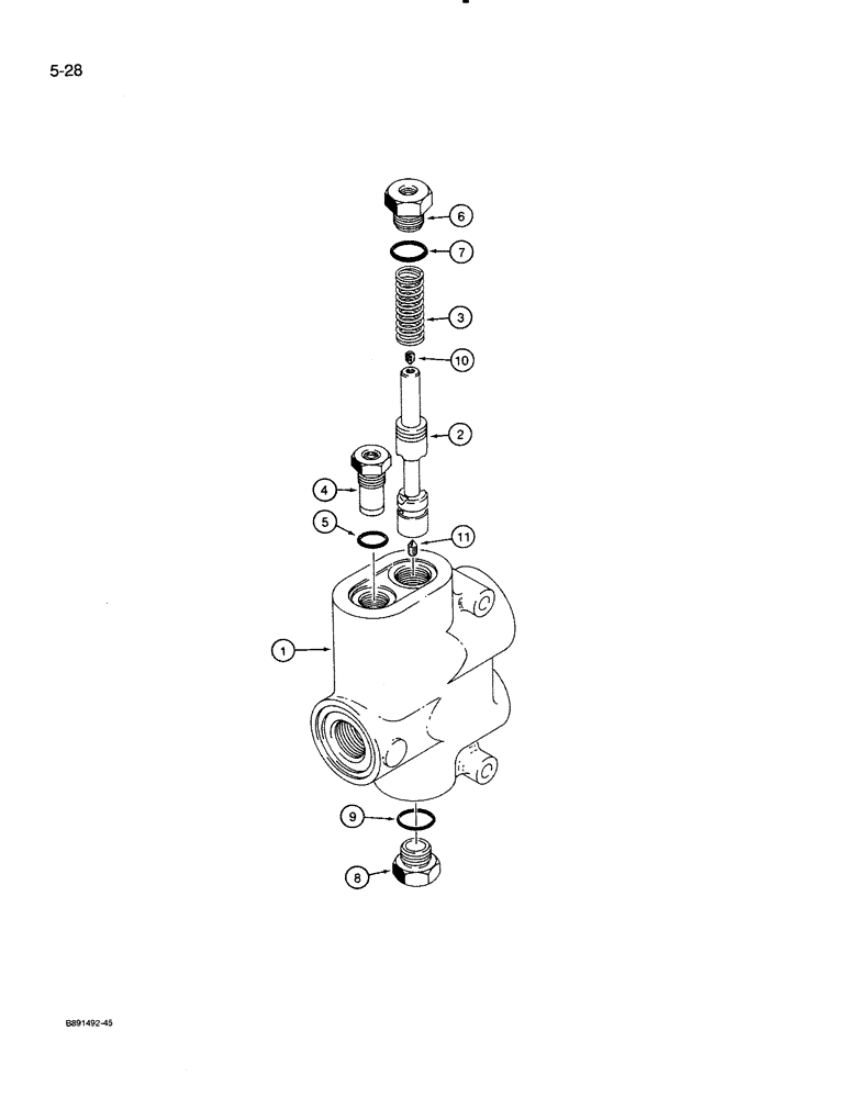 Схема запчастей Case 821 - (5-028) - FLOW CONTROL VALVE - L126106 (05) - STEERING