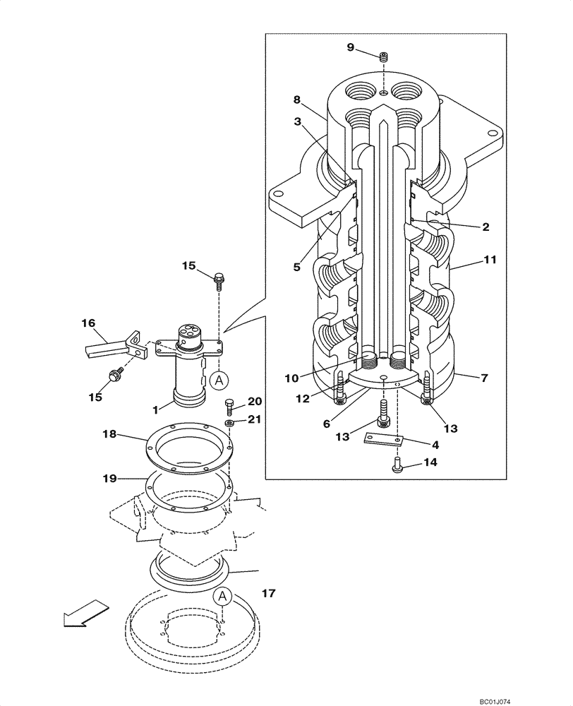 Схема запчастей Case CX290 - (08-68) - HYDRAULICS JOINT, SWIVEL CENTER (08) - HYDRAULICS
