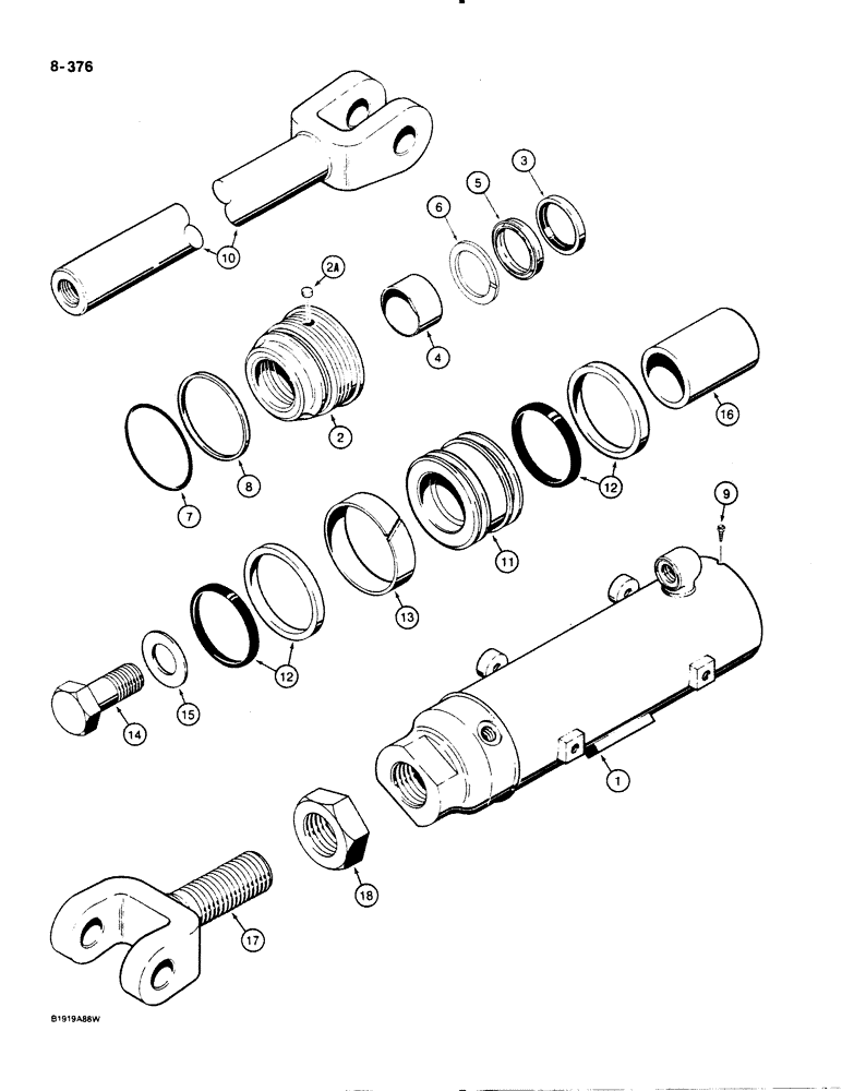 Схема запчастей Case 1450B - (8-376) - DOZER TILT CYLINDERS, MECHANICAL ANGLE DOZER MODELS, W/ OPTIONAL TILT HYD. CIRT (08) - HYDRAULICS