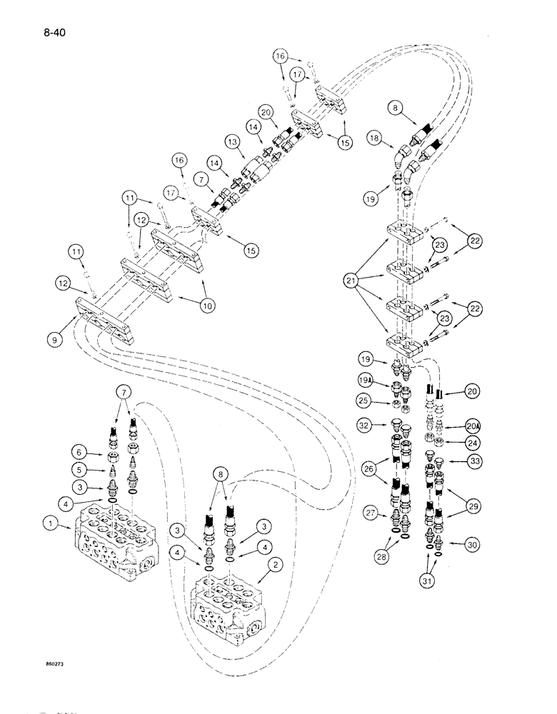 Схема запчастей Case 1085B - (8-040) - GRAPPLE ATTACHMENT CIRCUIT, USED WITH LOGGER BOOM (08) - HYDRAULICS