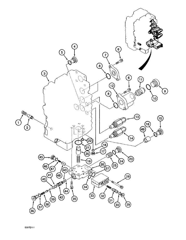 Схема запчастей Case 9020B - (8-114) - CONTROL VALVE, THREE SPOOL HOUSING AND RELATED PARTS (08) - HYDRAULICS