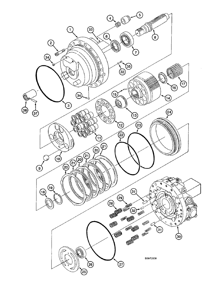 Схема запчастей Case 9040B - (6-14) - TRACK DRIVE MOTOR ASSEMBLY, SHAFT, CYLINDER BLOCK AND PISTONS, TIMBER KING MODELS (06) - POWER TRAIN