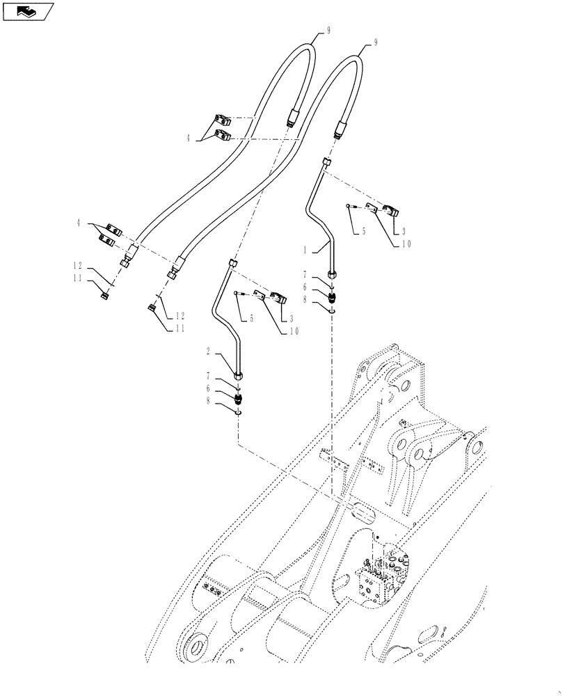 Схема запчастей Case 521F - (35.200.09) - THIRD SPOOL AUXILIARY LINE INSTALLATION (XR AND LR) (35) - HYDRAULIC SYSTEMS