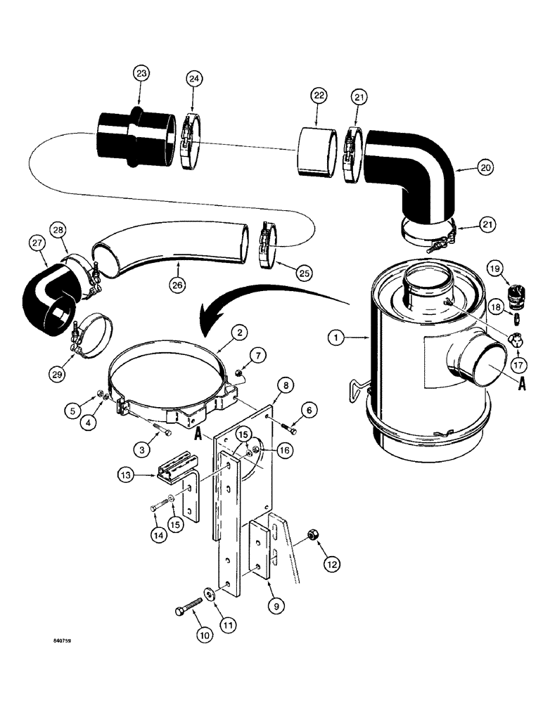 Схема запчастей Case 1187 - (014) - AIR CLEANER AND RELATED PARTS, FOR CASE ENGINE (01) - ENGINE