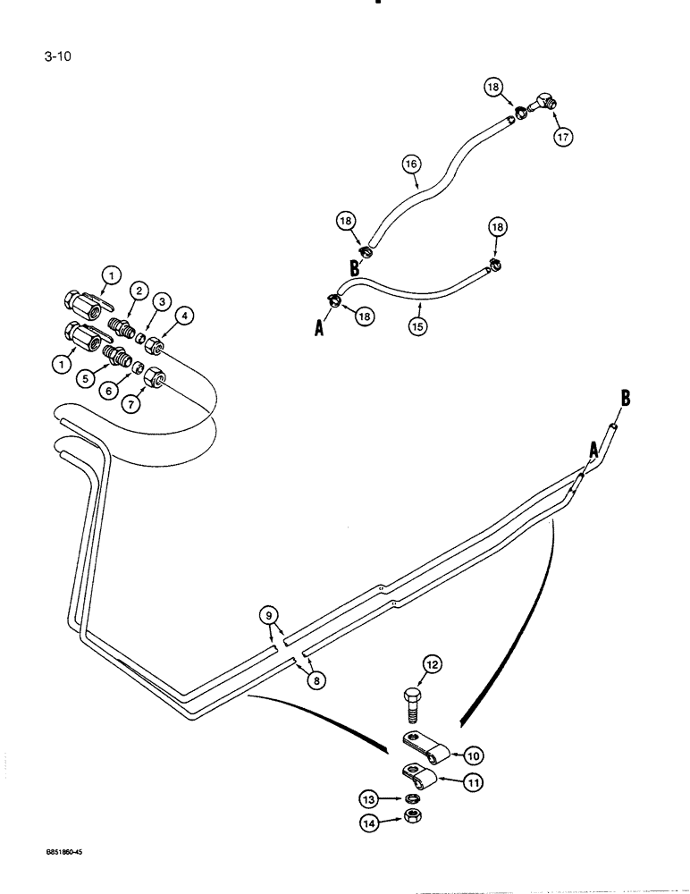 Схема запчастей Case 450C - (3-10) - FUEL LINES, TUBES CLAMP UNDERNEATH ENGINE FRAME CHANNEL, IF USED (03) - FUEL SYSTEM