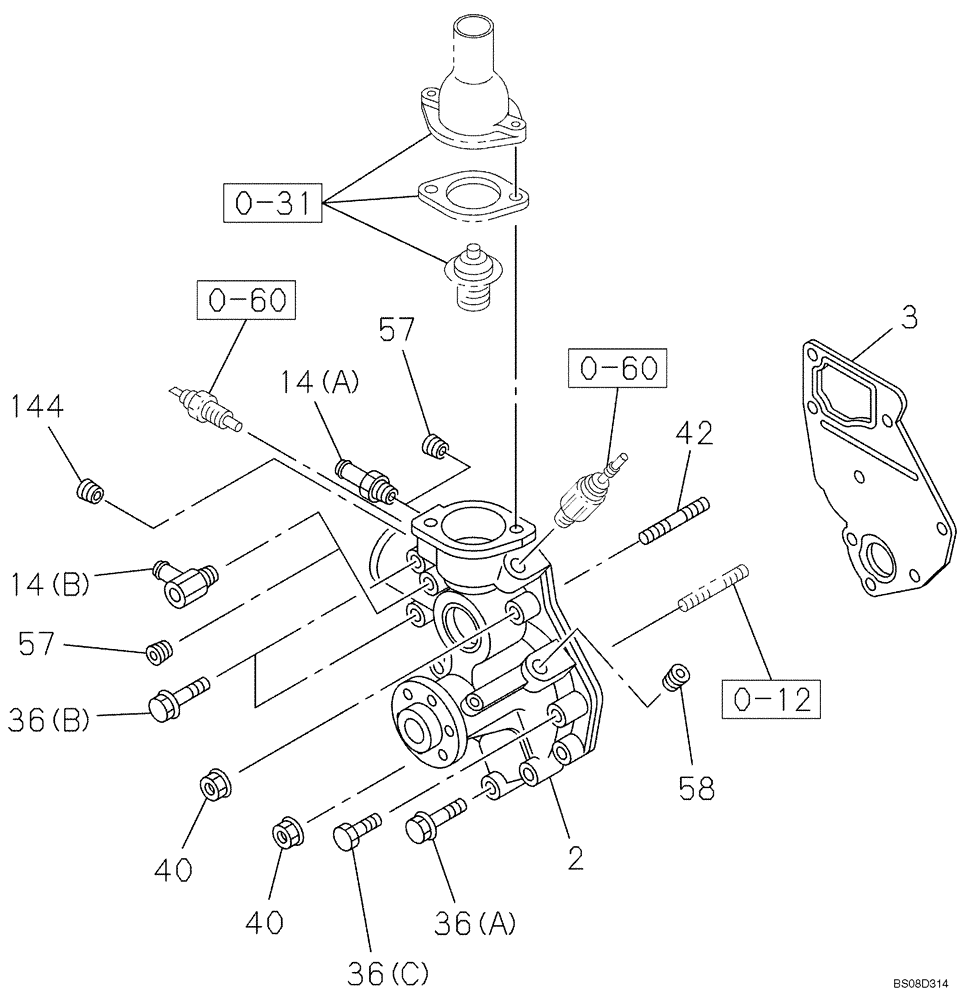 Схема запчастей Case CX80 - (02-18) - WATER PUMP SYSTEM (02) - ENGINE