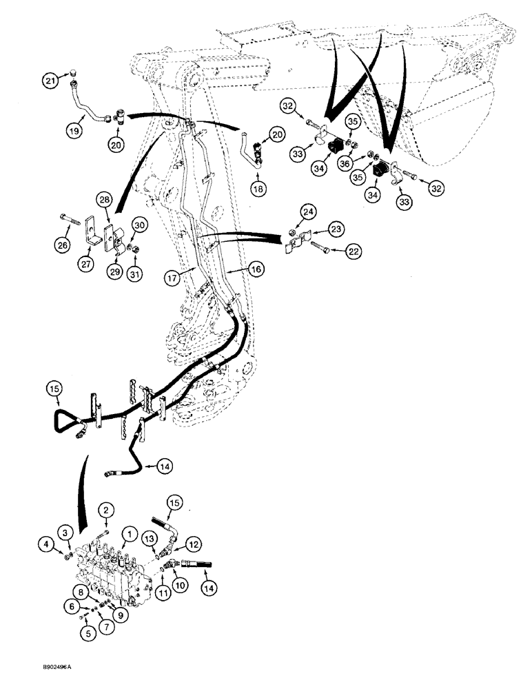 Схема запчастей Case 590 - (8-050) - BACKHOE AUXILIARY HYDRAULIC CIRCUIT, FOR OPTIONAL REAR HYD. ATTACHMENTS, W/ EXTENDABLE DIPPER (08) - HYDRAULICS