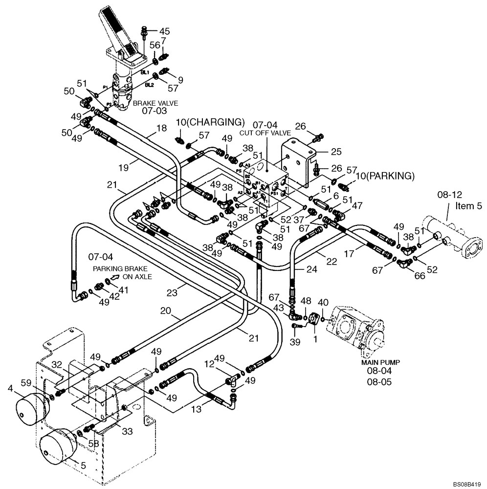 Схема запчастей Case 1221E - (07-02[01]) - HYDRAULIC BRAKE LINES (B) (87700420) (07) - BRAKES