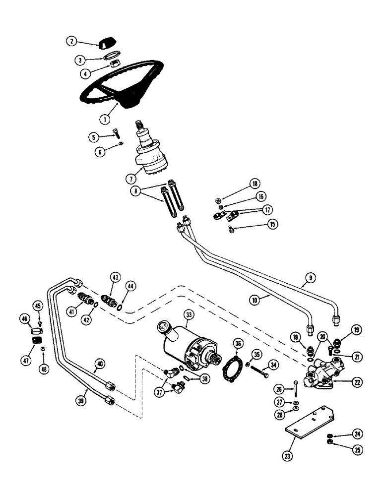 Схема запчастей Case 580B - (104) - UPPER STEERING CIRCUITRY, HYDROSTATIC STEERING (05) - STEERING