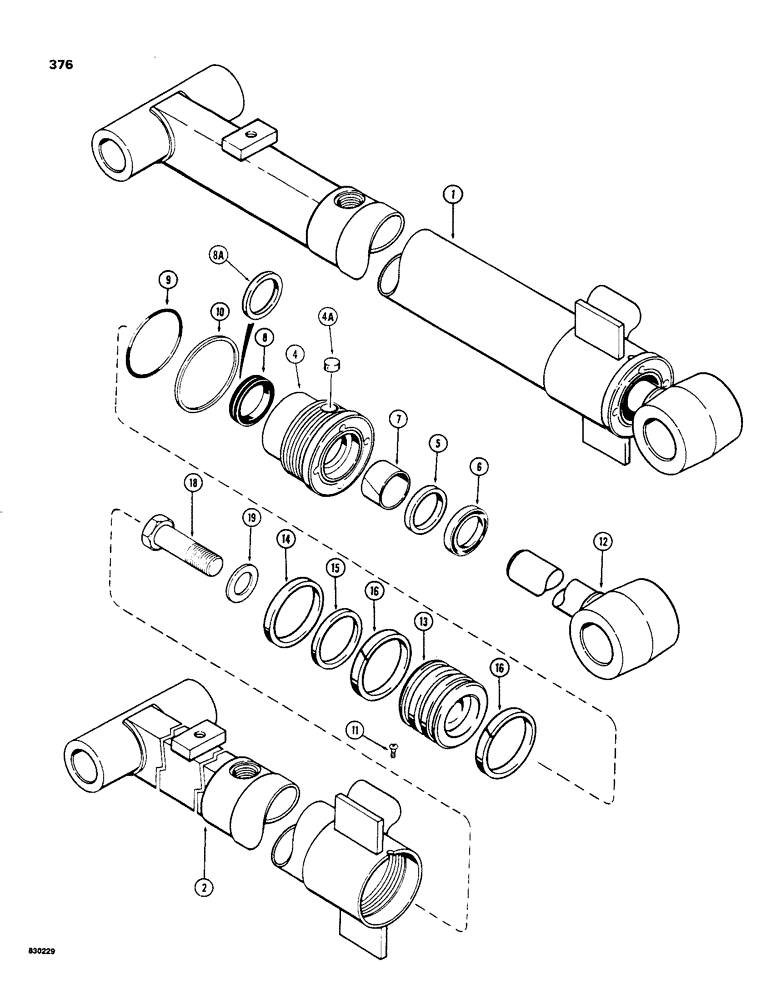 Схема запчастей Case 480C - (376) - G101203 BACKHOE DIPPER EXTENSION CYLINDER, WITH ONE PIECE PISTON (35) - HYDRAULIC SYSTEMS