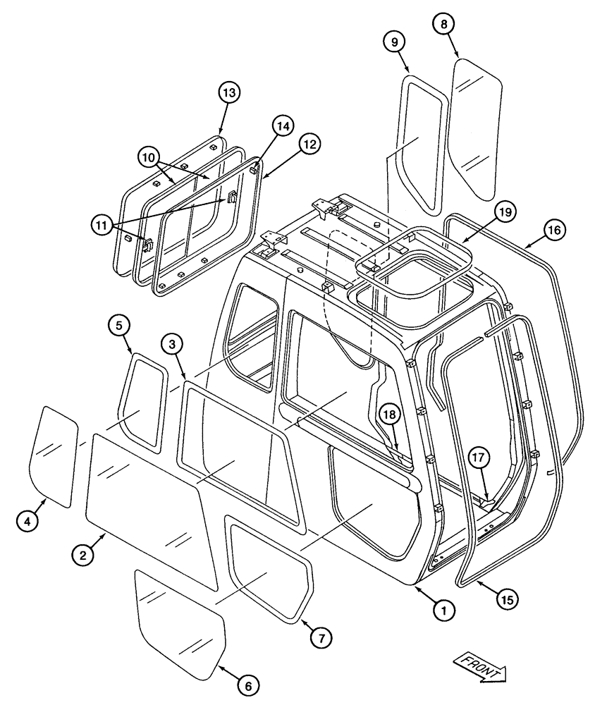 Схема запчастей Case 9050B - (9-050) - CAB WINDOWS AND SEALS (09) - CHASSIS