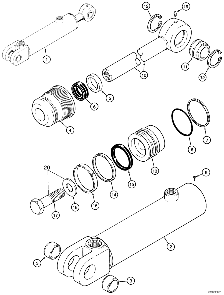 Схема запчастей Case 570MXT - (08-36) - CYLINDER ASSY - HITCH TILT, THREE POINT (TAN) (08) - HYDRAULICS
