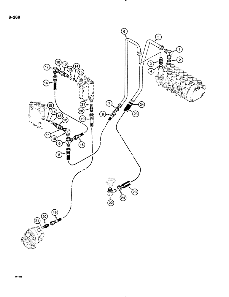 Схема запчастей Case DH4B - (8-268) - REAR MOUNTED BACKHOE SUPPLY AND RETURN LINES, HORIZONTAL BACKHOE CONTROL VALVE (08) - HYDRAULICS
