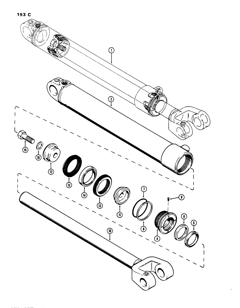 Схема запчастей Case W24 - (193C) - G32693 & G32694 LOADER LIFT CYL,5" DIA. CYL W/34-1/4" STROKE W/U0TYPE OUTER ROD WIPER & 2 PIECE (08) - HYDRAULICS