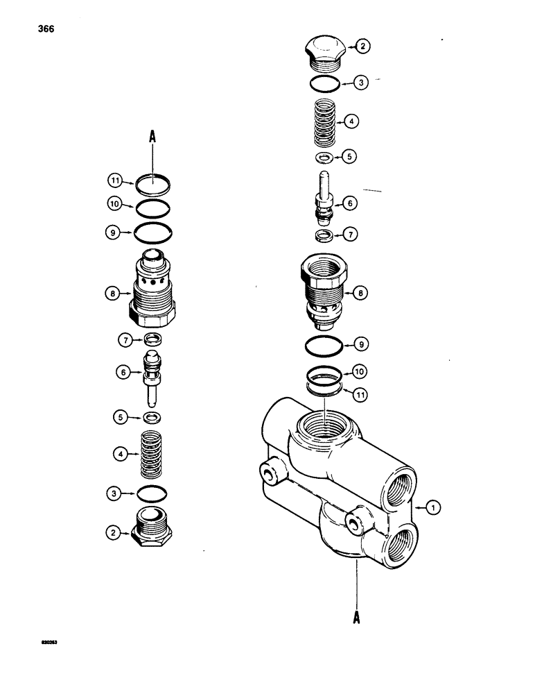 Схема запчастей Case W20B - (366) - CLAM BUCKET RELIEF VALVE (09) - CHASSIS/ATTACHMENTS