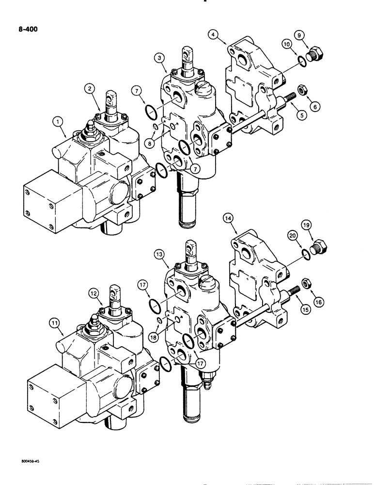 Схема запчастей Case 1450B - (8-400) - TWO SPOOL VALVE, 74" (1880 MM) GAUGE TILT DOZER MODELS, 78" (1981MM) GUAGE TILT LGP DZER MODELS (08) - HYDRAULICS