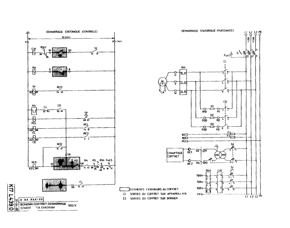 Схема запчастей Case 220B - (K17 L439.0) - STARTER BOX DIAGRAM - 550 V (06) - ELECTRICAL SYSTEMS
