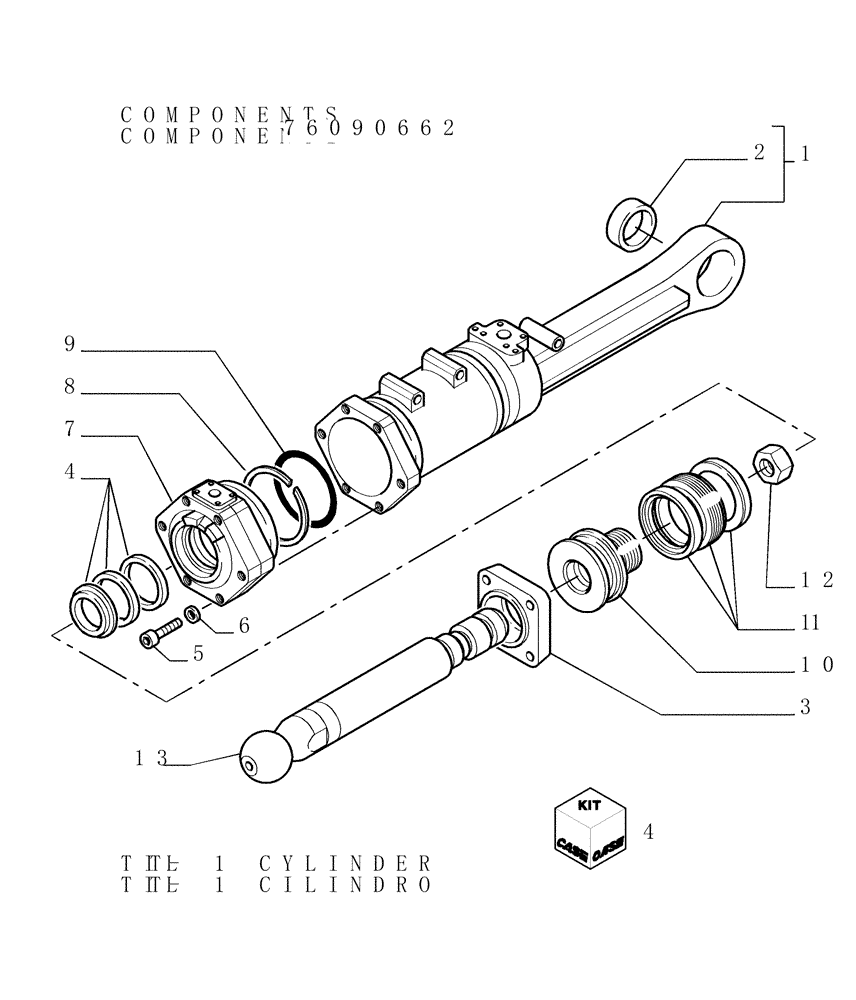 Схема запчастей Case 1850K - (9.470[02]) - TILT CYLINDER - FRONT IMPLEMENT - OPTIONAL CODE 76090661 - 76090748 - 76090936 (19) - OPTIONS