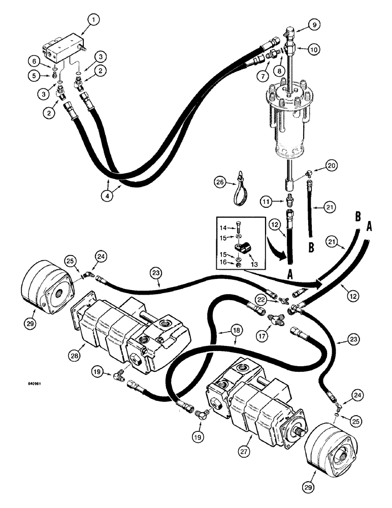Схема запчастей Case 1187 - (142) - DRIVE RANGE AND BRAKE HYDRAULIC LINES (04) - UNDERCARRIAGE