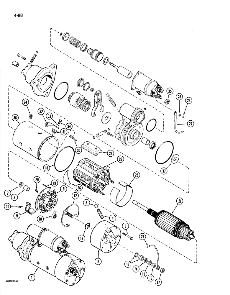 Схема запчастей Case 1187B - (4-088) - L118276 STARTER, DELCO-REMY (04) - ELECTRICAL SYSTEMS