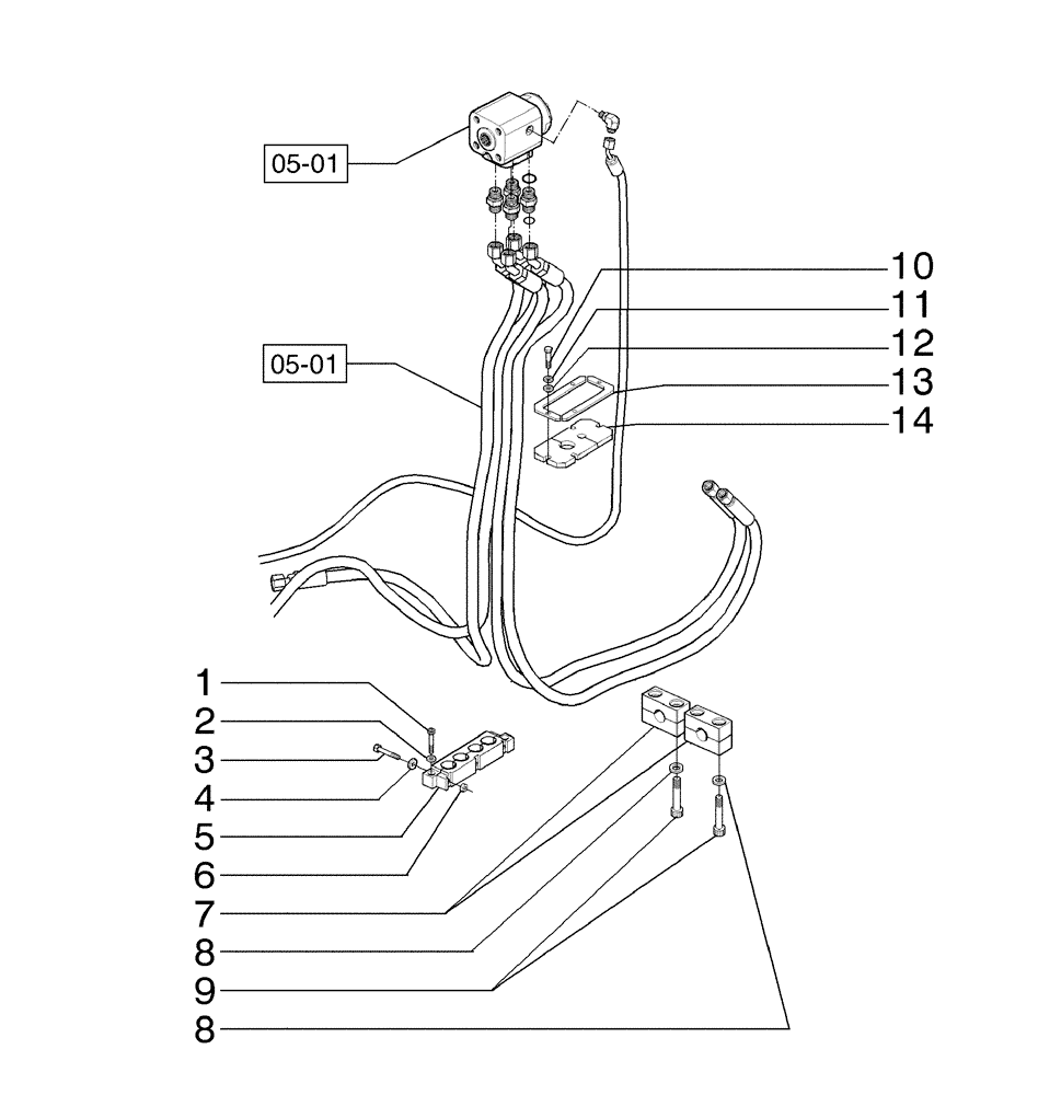 Схема запчастей Case 885B AWD - (05-02[01]) - OPERATORS CONSOLE - CLAMPS (05) - STEERING