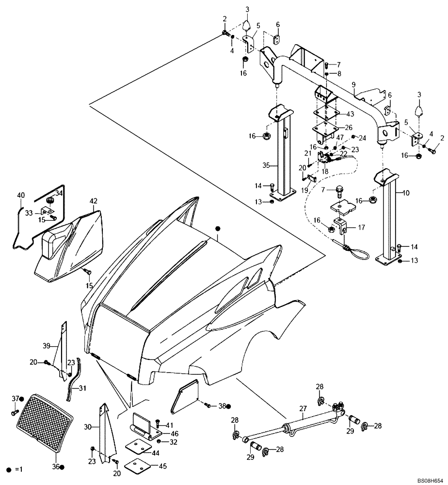 Схема запчастей Case 327B - (59A00000548[001]) - HOOD INSTAL (P.I.N. HHD0327BN7PG57000 AND AFTER) (84147957) (10) - Cab/Cowlings