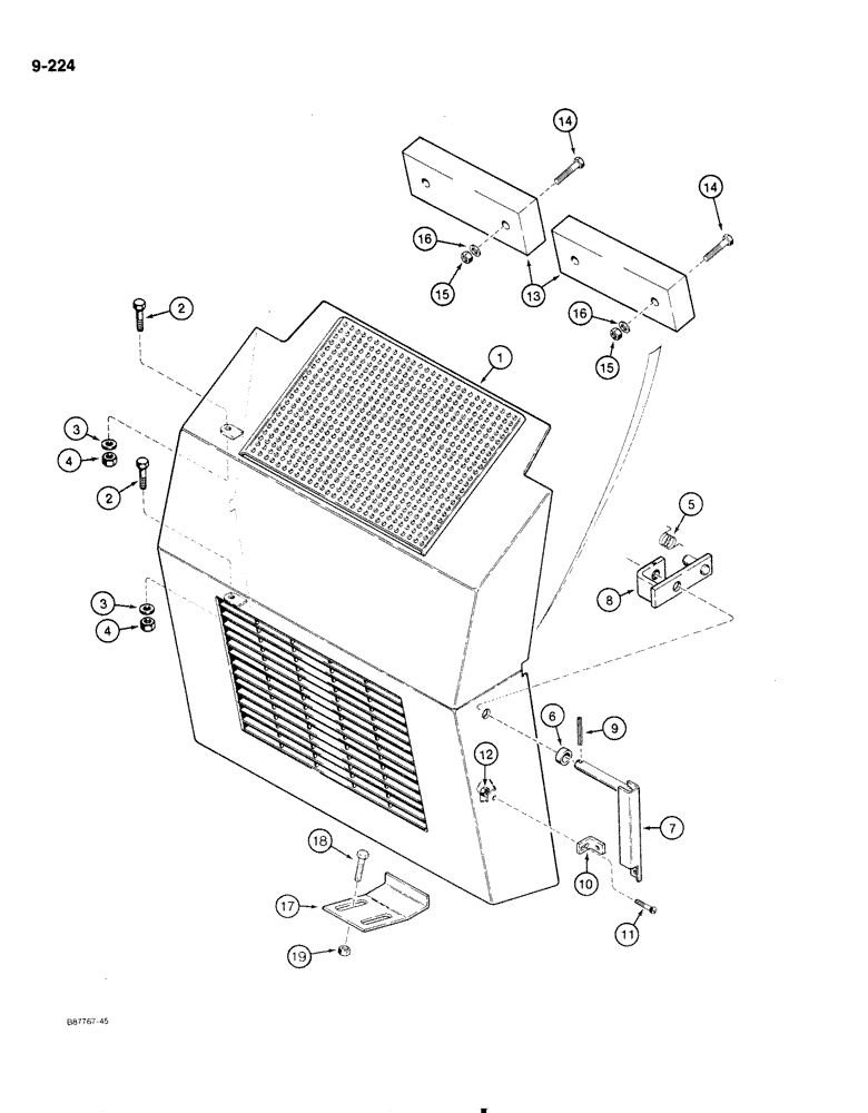Схема запчастей Case 1818 - (9-224) - REAR COUNTERWEIGHT AND SWING OUT DOOR, GASOLINE MODELS ONLY (09) - CHASSIS/ATTACHMENTS