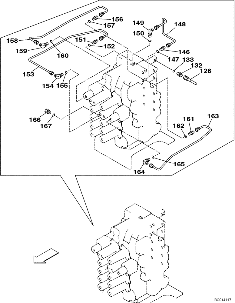 Схема запчастей Case CX290 - (08-40) - HYDRAULICS - PILOT CONTROL LINES (08) - HYDRAULICS