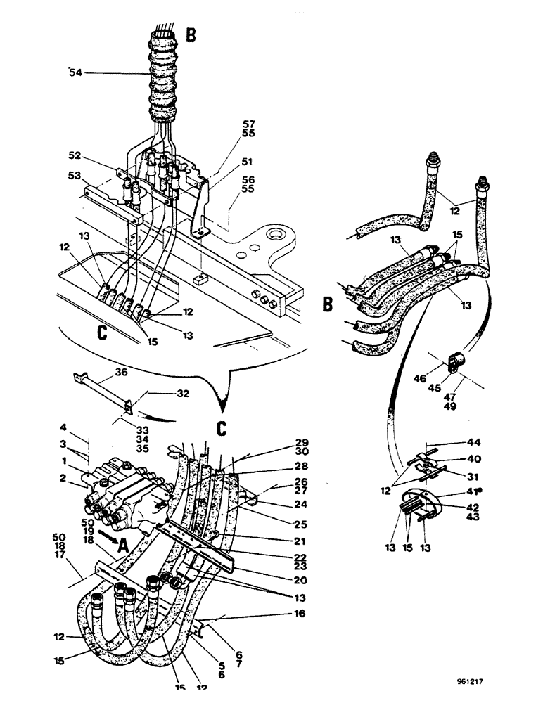 Схема запчастей Case 580G - (250) - SIDESHIFT BACKHOE - LINES FROM CONTROL VALVE UP TO NO. 3.948.949 (08) - HYDRAULICS