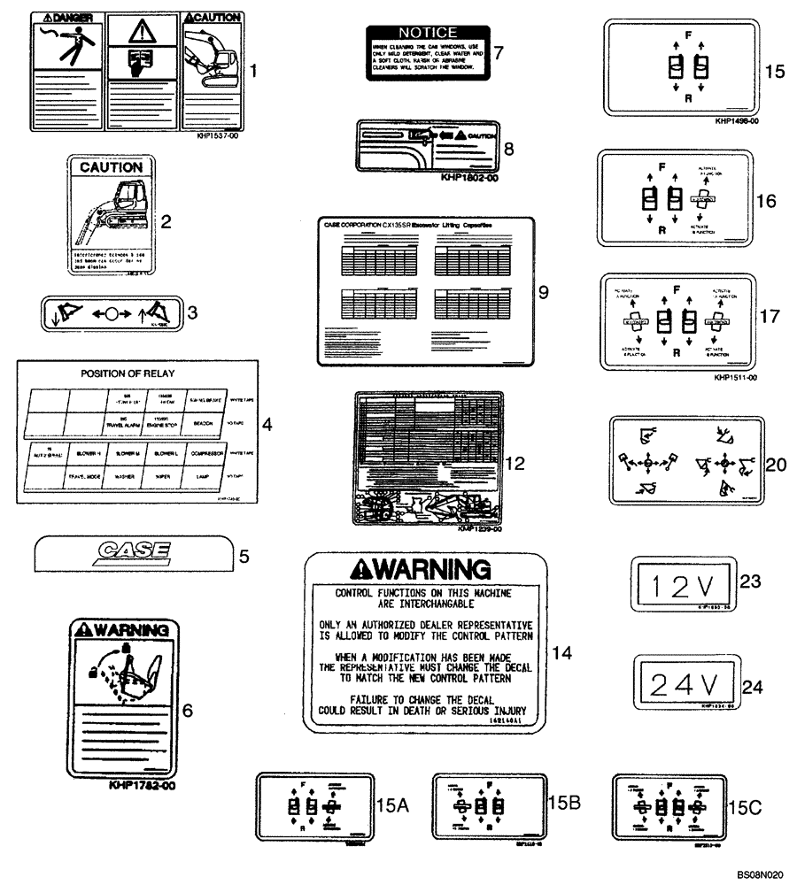 Схема запчастей Case CX135SR - (09-55) - DECALS (09) - CHASSIS/ATTACHMENTS