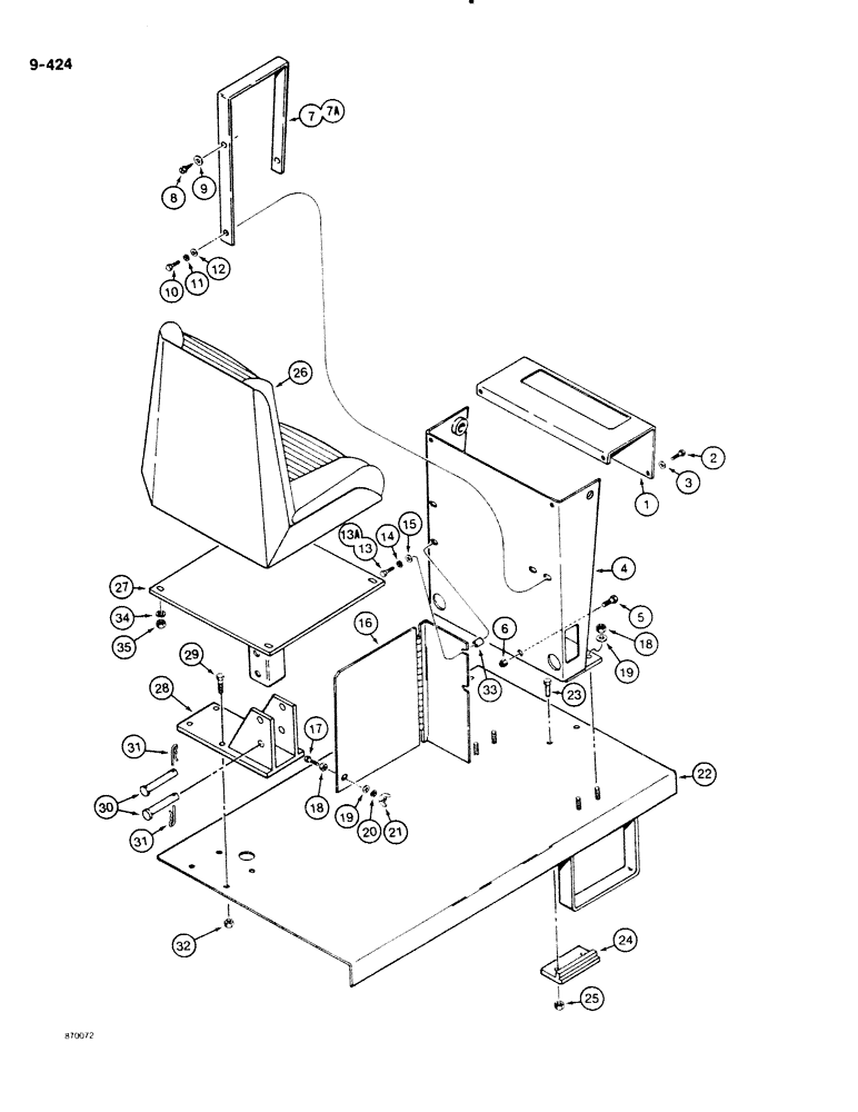 Схема запчастей Case DH4B - (9-424) - FRONT MOUNTED BACKHOE CONTROL TOWER AND SEAT MOUNTING (09) - CHASSIS/ATTACHMENTS